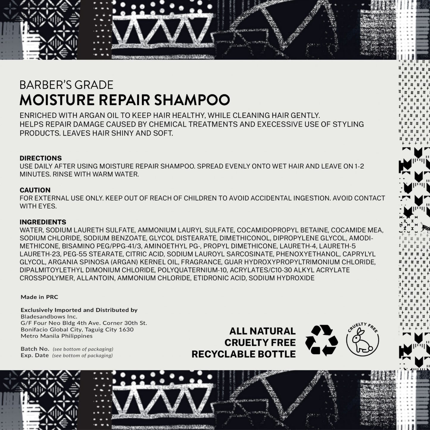 Felipe and Sons Barber’s Grade Moisture Repair Shampoo with Argan Oil 500mL